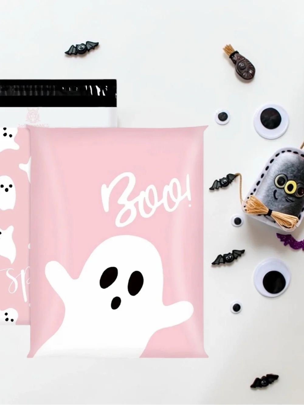 Pink Ghost 'Boo' Halloween Poly Mailers 10”x13” 15ct